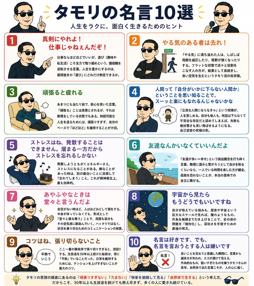 capybara_niisan's tweet photo. 脱力の達人、タモリさんの名言をまとめてみました。あなたは何番の名言が好きですか？ https://t.co/g4ustgujWB
