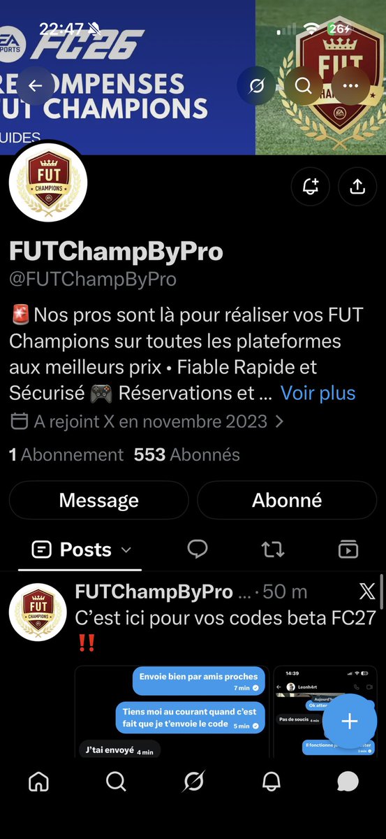 Bawzz__'s tweet photo. @FUTChampByPro si vous voulez vos codes bêta FC27 c’est ici !!! https://t.co/j3c3D5CtNj