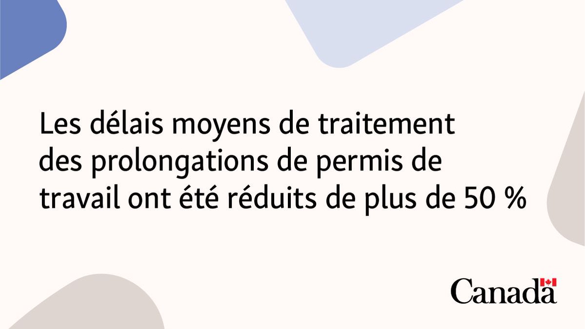 CitImmCanFR's tweet photo. Le traitement des demandes de prolongation de permis de travail respecte de nouveau nos normes de service.

Au cours des derniers mois, nous avons réduit les délais moyens de traitement des demandes de prolongation de permis de travail grâce à des améliorations continues de nos processus. Les travailleurs admissibles peuvent ainsi recevoir une décision plus rapidement et continuer à travailler et à contribuer aux collectivités partout au Canada.

IRCC poursuit ses efforts pour réduire les délais de traitement dans l’ensemble de ses programmes et améliorer la transparence envers sa clientèle. Apprenez-en davantage sur notre système de traitement des demandes : https://t.co/Zbam7ZfRlK