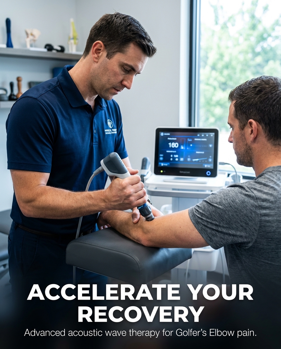 HillsboroughHC's tweet photo. Back to the course, faster. Target golfer's elbow pain at the source with acoustic wave therapy. This non-invasive treatment speeds up healing so you can play without pain. #shockwave #stemwave #chiropractic #chiropractor #jointpain #painrelief #headaches #neckpain https://t.co/CrAohLYpue