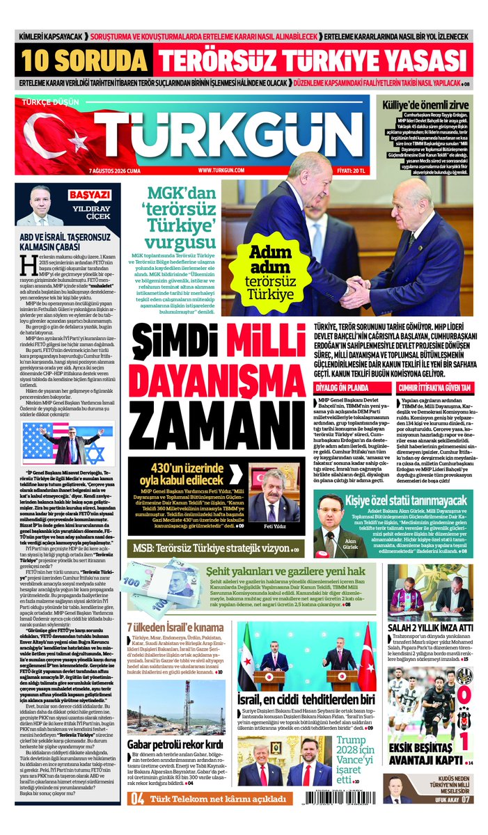 TurkgunGazetesi's tweet photo. Gazetemizin 7 Ağustos Cuma baskısını inceleyebilirsiniz...

#TürkgünGazetesi #Türkgün https://t.co/aI1t2wikus