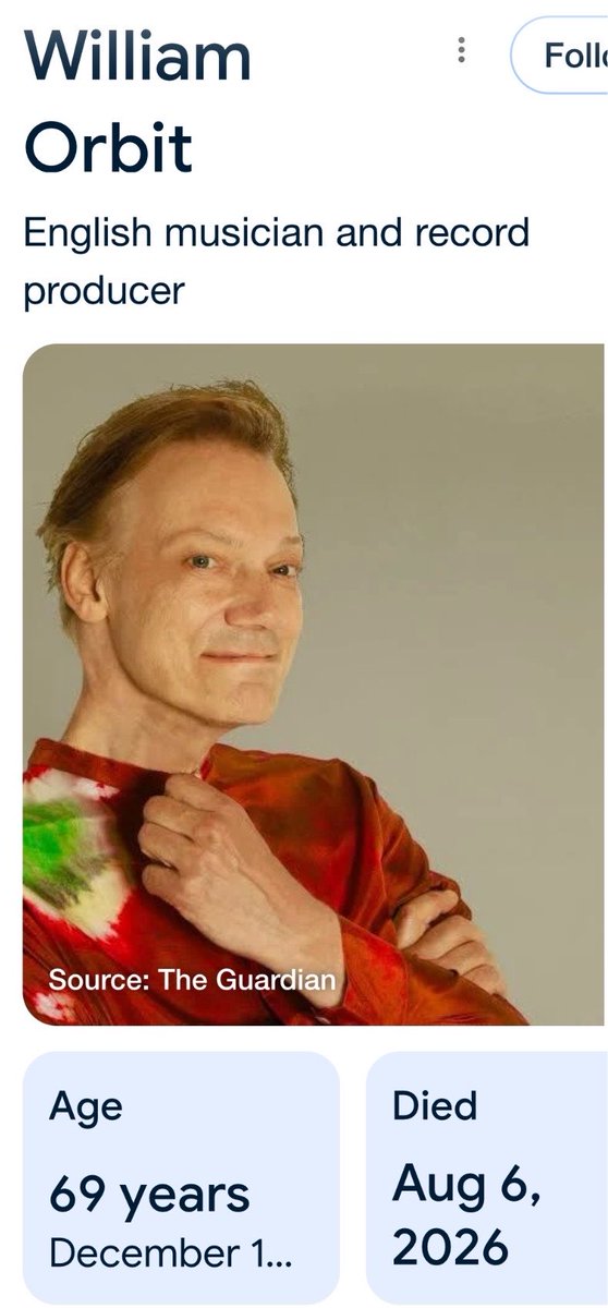 m_scrapbook's tweet photo. William Orbit, co-producer and co-writer of Madonna’s Grammy winning “Ray of Light” album has passed away. https://t.co/62oQx1kIBb