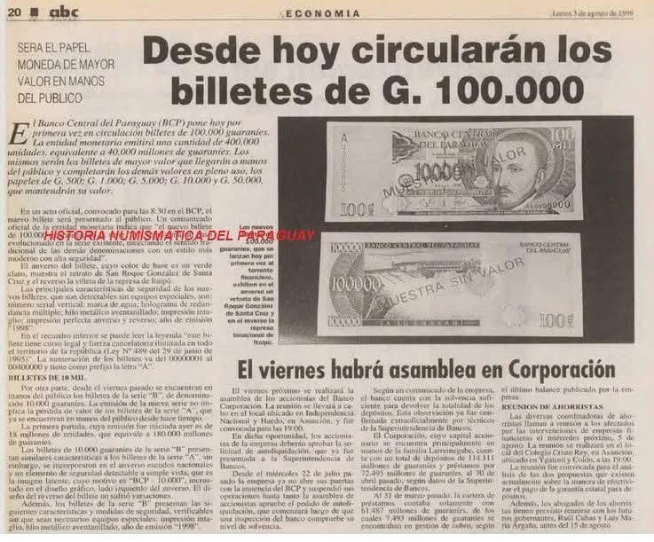 bolliconpatas's tweet photo. 28 Años de la Circulación de los billetes de Gs. 100,000‼️

Cuando salieron valían 37 USD 💸

¿Siguen valiendo los billetes de la Serie A❓️

Claro, todos los billetes siguen en circulación. Los pueden cambiar en cualquier banco si es que no les aceptan✅️

1/2 https://t.co/xVLr6bqXNy