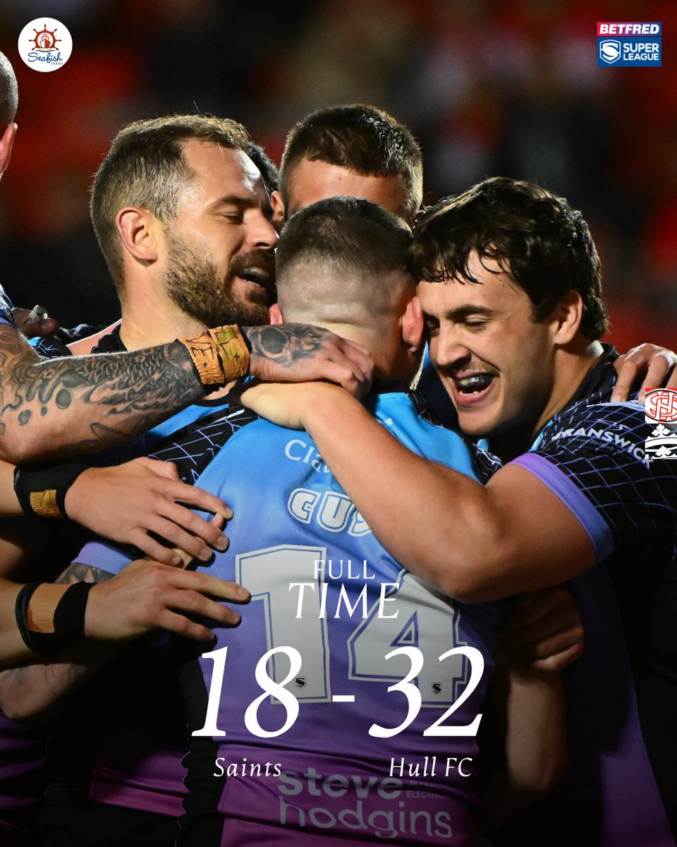 hullfcofficial's tweet photo. ⏱️ 𝗙𝗨𝗟𝗟-𝗧𝗜𝗠𝗘: St Helens 18-32 Hull FC

A long-awaited victory at the BrewDog Stadium for the Black &amp; Whites 🥳🍀

⚫️⚪️ #COYH | @Seafishukltd https://t.co/syTHPU3GLd