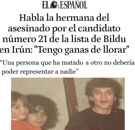 CCivicaCatalana's tweet photo. #TalDiaComoHoy de 1991 ETA mató a Francisco, un joven de 27 años de Irún.

El asesino es miembro de Bildu, estaba en el sanguinario Comando Donosti y salió a la calle sin cumplir ni siquiera la mitad de su condena.

Pero no los llames filoetarras, no sea que el PSOE se enfade. https://t.co/ZLmU2pR056