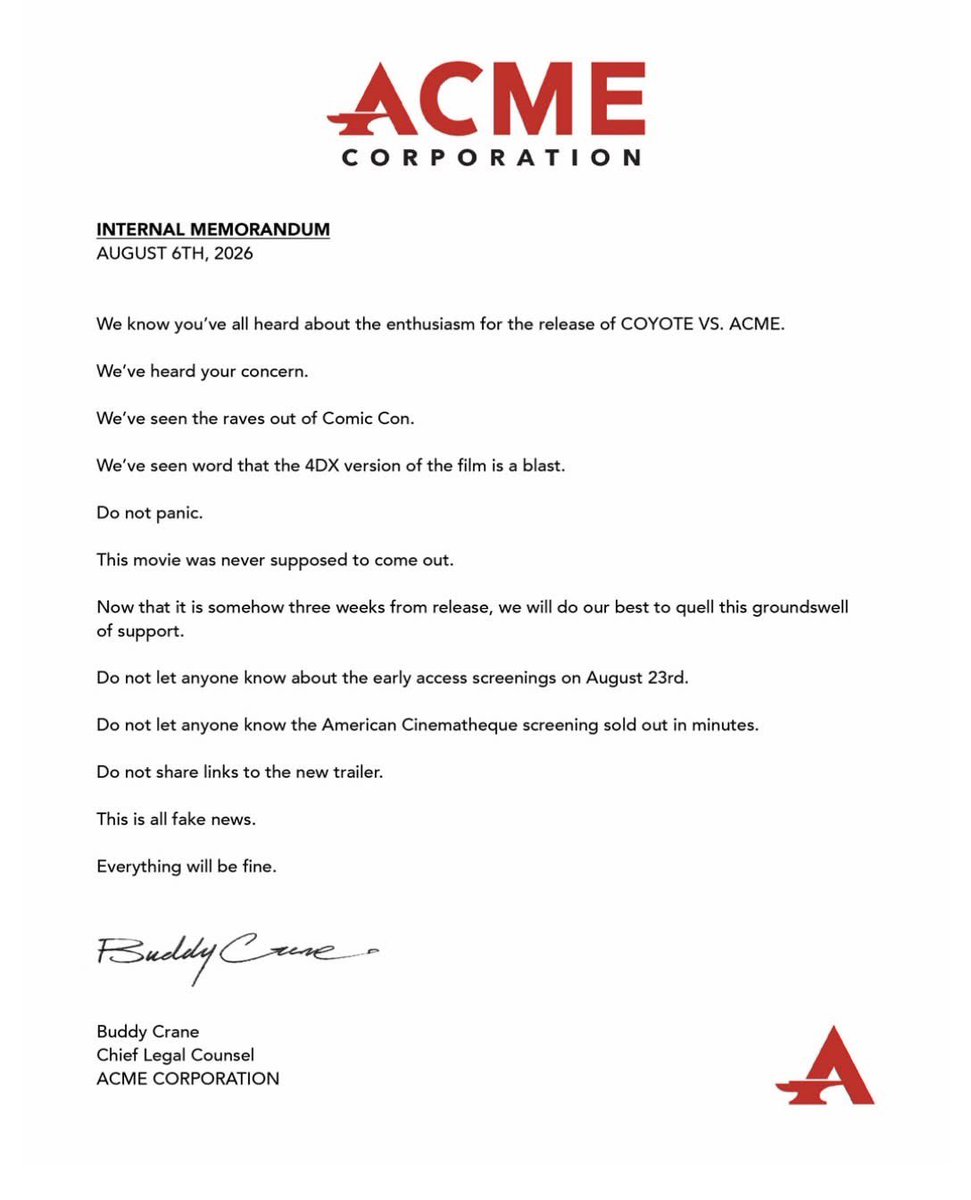 StevenRayByrd's tweet photo. As a member of the ACME LEGAL TEAM , All of you have a right to know .  I can’t sit back any longer and allow this , especially after seeing what Mr. Crane did to tweety . My last name is Byrd , and that struck a nerve . Looking for a job at @OrvilleIV your firm if possible :) #coyotevsacme