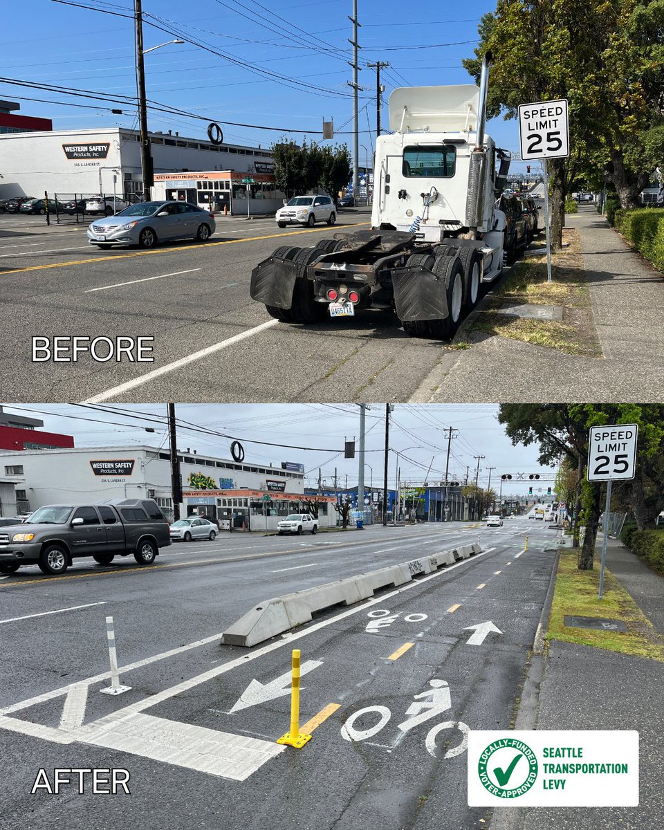 seattledot's tweet photo. SDOT crews constructed a new connection for people biking and scooting along Lander St. It helps people travel between SODO, Downtown, Georgetown, and beyond. https://t.co/OSMRposycX