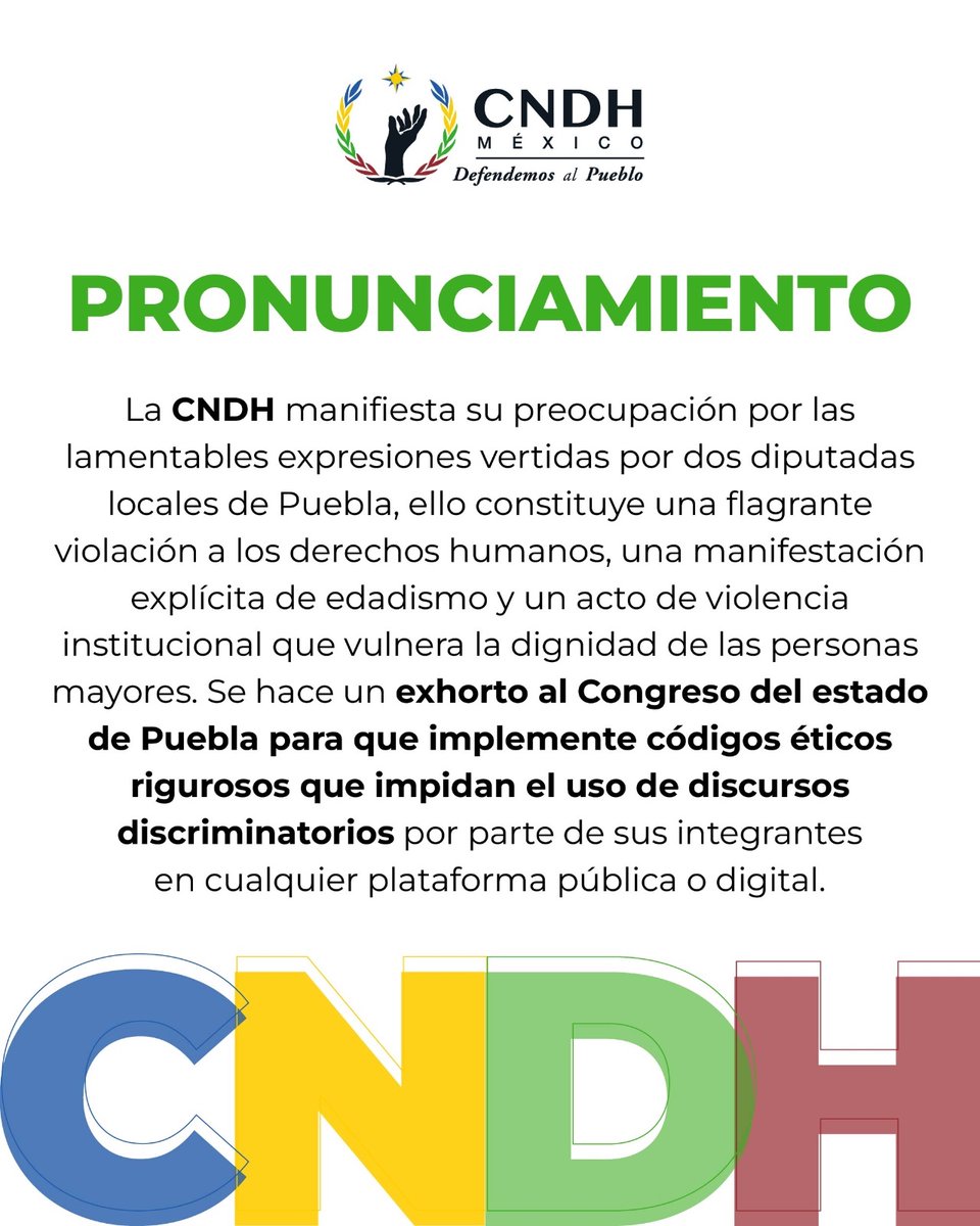 MLopezSanMartin's tweet photo. Revivió la CNDH de Rosario Piedra 

Condenó las expresiones de las diputadas de Morena en Puebla, Nayeli Salvatori y Grace Palomares 

Lástima que en los temas realmente importantes siga sin estar presente 

Y sin defender a las víctimas https://t.co/V2rQvXiTl7