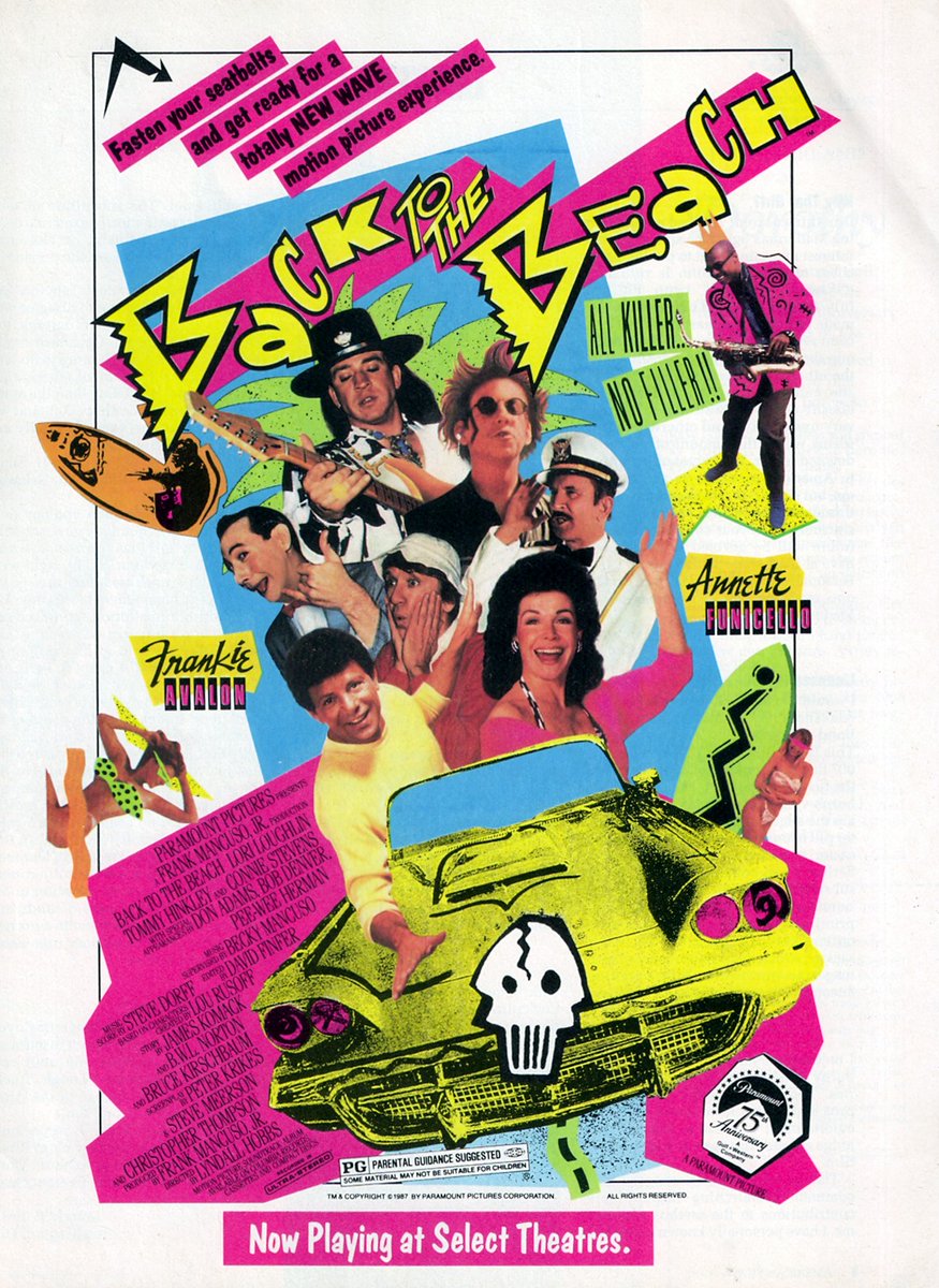 landofthe80s's tweet photo. "Back to the Beach" starring Frankie Avalon and Annette Funicello opened in theatres today in 1987. 

BITE-SIZED FACT | The nostalgic comedy reunited the pair nearly 25 years after their original Beach Party films and featured memorable cameos by Pee-wee Herman, Don Adams, Bob Denver, and Dick Dale.