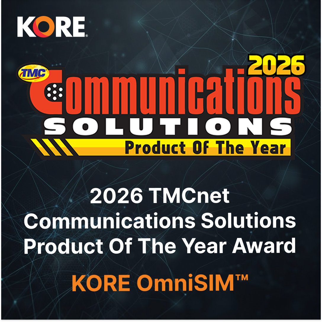 KORE_Wireless's tweet photo. KORE OmniSIM™ has been named a recipient of the 2026 Communications Solutions Product of the Year Award by @tmcnet.
Thank you to our team, partners, & customers who make milestones like this possible.
Read more: https://t.co/GJr1cie2O0
#IoTConnectivity #ProductOfTheYear https://t.co/PrpbNz1ZKe
