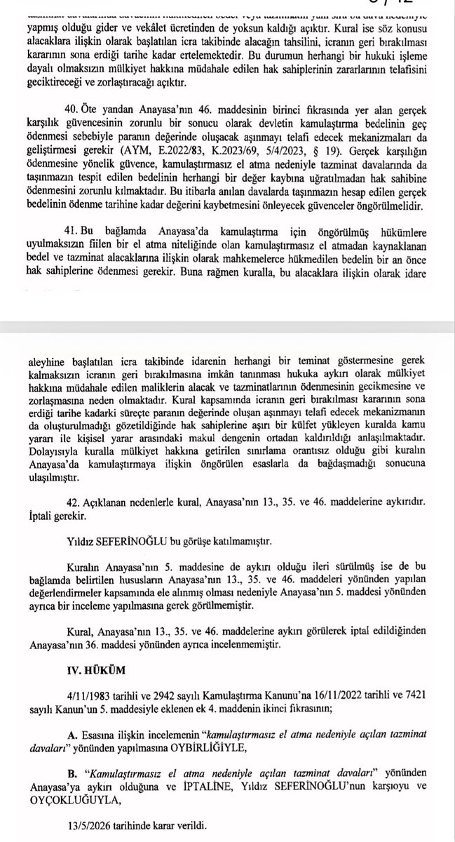 avukat_el_hp's tweet photo. Kamulaştırma Kanunu’nda çok önemli bir iptal kararı: 

Anayasa Mahkemesi'nin bugünkü R.G.'de yayımlanan iptal kararı ile, kamulaştırmasız el atma nedeniyle tazminat davası kapsamında verilen kararın icrası sürecinde, idareyi, icranın geri bırakılması yoluna gitmesi halinde teminat göstermekten muaf tutan Kamulaştırma Kanunu ek m. 4/2 hükmü, "kamulaştırmasız el atma nedeniyle tazminat davası" yönünden iptal edilmiştir.