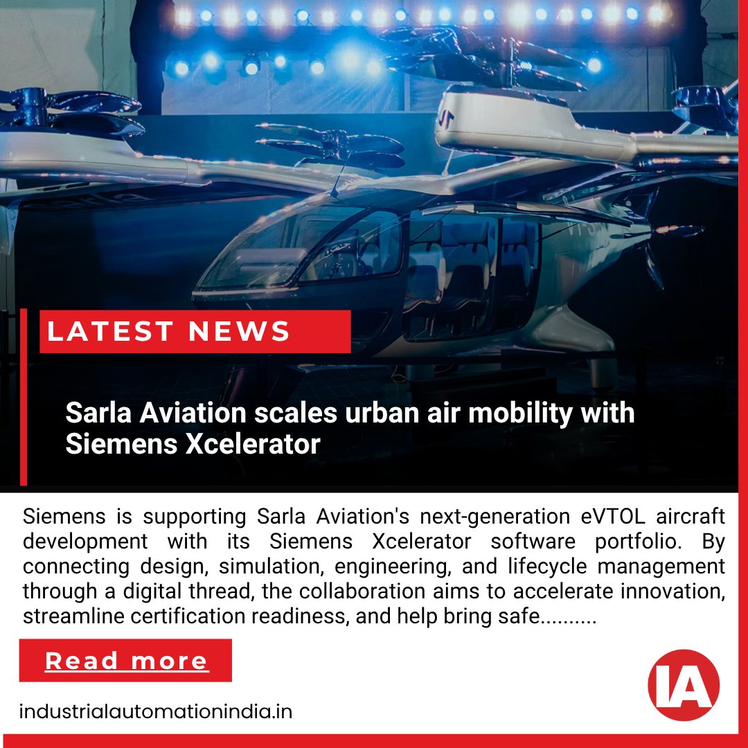 Benichettiar's tweet photo. Sarla Aviation Scales Urban Air Mobility with Siemens Xcelerator. Sarla Aviation, an electric vertical take-off and landing (eVTOL) startup based in Bengaluru, India, has deployed the Siemens Xcelerator software portfolio to accelerate the engineering, validation.......... https://t.co/O0Y7O1ZoSs