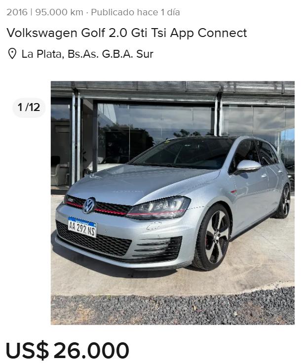 autazoapp's tweet photo. Estoy siguiendo atentamente la desplomada de precios de los Golf GTI MK7/MK7.5. Solamente esta semana, se publicaron más de 5 por abajo de los $28.000 USD y la tendencia va a seguir a la baja https://t.co/cmHtlVyeDL