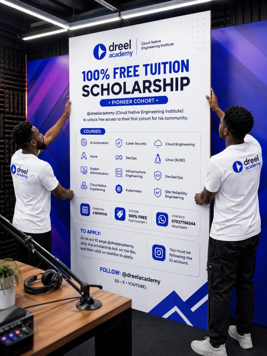 dreelacademy's tweet photo. Pioneer Cohort is now open!
Ready to build a career in Cloud, AI, DevOps, Cybersecurity, Linux, Kubernetes, and more!
🎓 Tuition: 100% FREE
⏳ Duration: 4 Months
To apply, follow @dreelacademy, click the Scholarship link in our bio, then click Wishlist to submit your application https://t.co/4m4gdP8Qbd