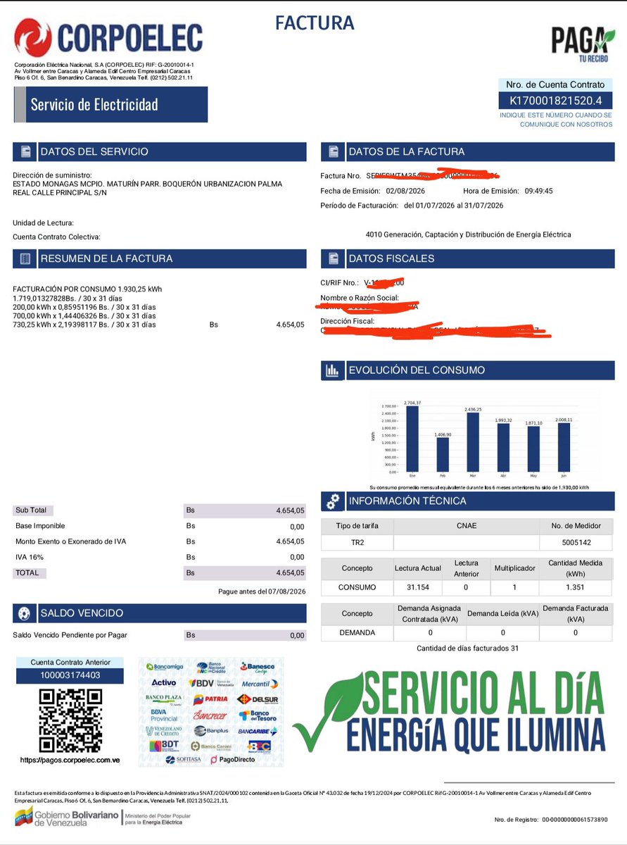 romulojleon1's tweet photo. @CorpoelecInfo, además de quitarnos la Luz también nos Roba con la factura eléctrica a pesar que vienen toman lectura mi consumo es 1351 Kwh, pero no ellos me cobran el promedio de 6 meses 1930 Kwh... He revisado todas mis facturas y ocurre lo mismo. https://t.co/CNKECLDkP1