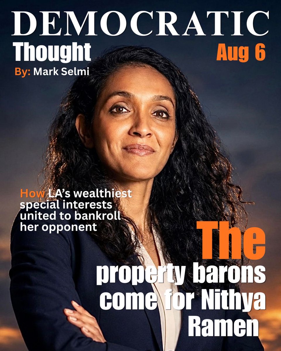markselmi's tweet photo. The battle for LA City Hall has taken a familiar turn. In the race for mayor, big business Super PACs have backed the incumbent, Karen Bass, over her progressive challenger, City Councilmember Nithya Raman, by a staggering 36-to-1 margin. It is an alliance born of shared anxiety. https://t.co/iujjMyHHFn