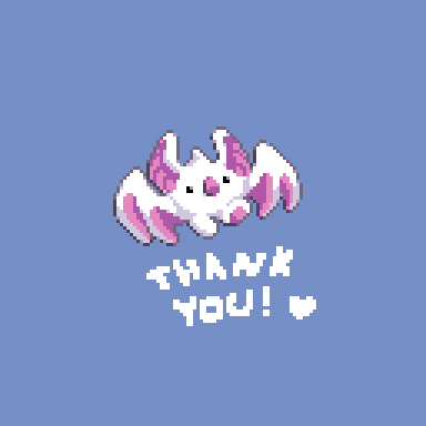 SpaceyBat's tweet photo. Thank you for the stream today, everybatty!

Here's the pixel art bat I doodled at the end after we wrapped up dev work 🦇💜 https://t.co/wJXgZOWb6u