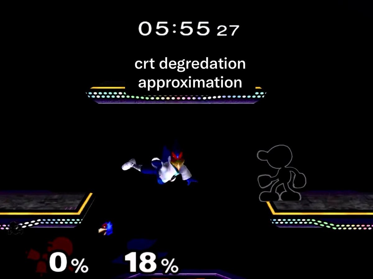 SourceSSB's tweet photo. @SDJ_SSBM This is more an issue using CRTs.

Some CRT light guns just don’t shine as bright due to use over time and it causes the whole screen to be darker. Compare that to on monitor  where you can clearly see GNW is darker than the background. https://t.co/p3FtoLYdpu