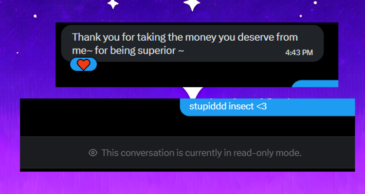 FemboyVeny's tweet photo. Oooopsiezz~
 I just relieved a dumb $ubby of some juiccy cash andd then they got too scaredd of getttingz addicted to goat musk and blocked me x3

Soo pathetic :3 https://t.co/ISh98tqWxK