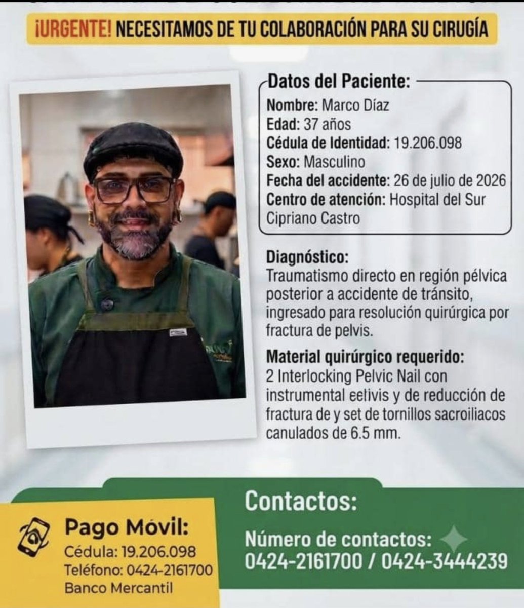 Gatawitch's tweet photo. Es mi primo, tuvo un accidente en el bus donde se desplazaba, tienen que operarlo, se encuentra en el hospital de la zona industrial de Maracay, requiere de $4.000 USD para los materiales quirurgicos ya que la linea de autobuses no se hará cargo de los gastos https://t.co/XGoWxVe05f