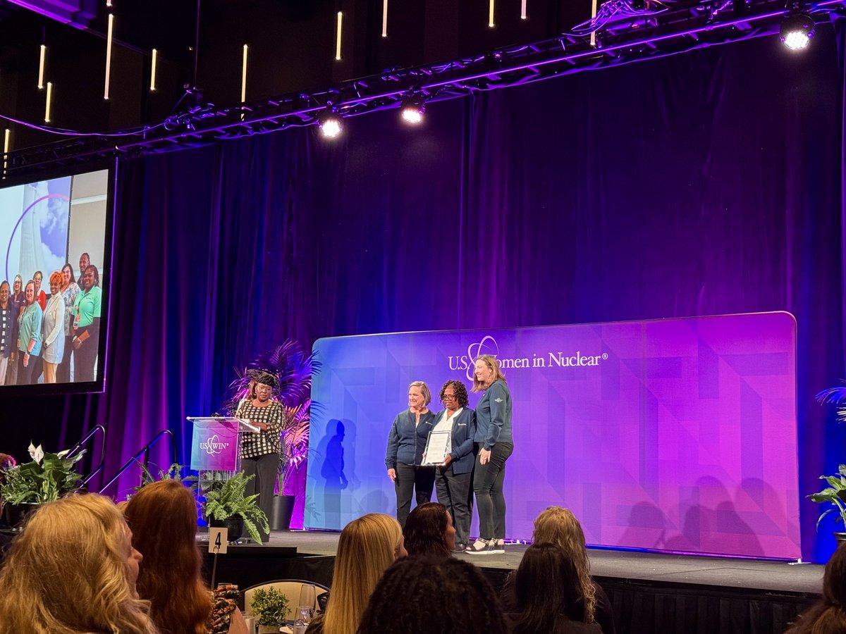 EntergyNuclear's tweet photo. Our U.S. Women in Nuclear chapter received two national awards at the 2026 @WomenInNuclear National Conference!⚛️

Awards won:
-Most Reactive Chapter for Nuclear Science Week outreach
-Large Chapter Excellence Award, Public Outreach: Professions &amp; Trades 

#USWIN2026 https://t.co/O64hPGUC5H