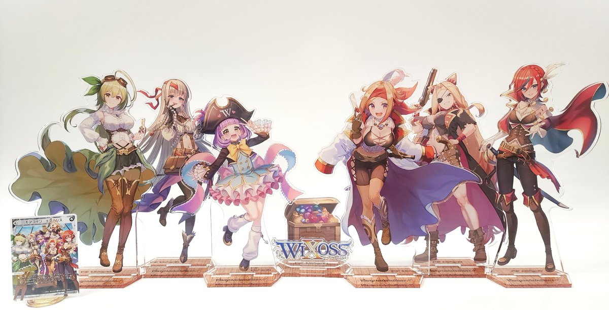 wixoss_TCG's tweet photo. 「BATTLE FOR TREASURE」
～ひと夏の大秘宝をGETせよ!!～

🏆優勝賞品を公開‼️

ルリグ達がひとつなぎになる
豪華アクリルスタンドをプレゼント✨

全6種を【各2個】��用意！
もし希望のルリグが被った場合は……

🏴‍☠️海賊の流儀に則ってください!!!🏴‍☠️

▼イベント詳細はコチラ
https://t.co/FHbQpA0OzT https://t.co/bGQPAQSvC8