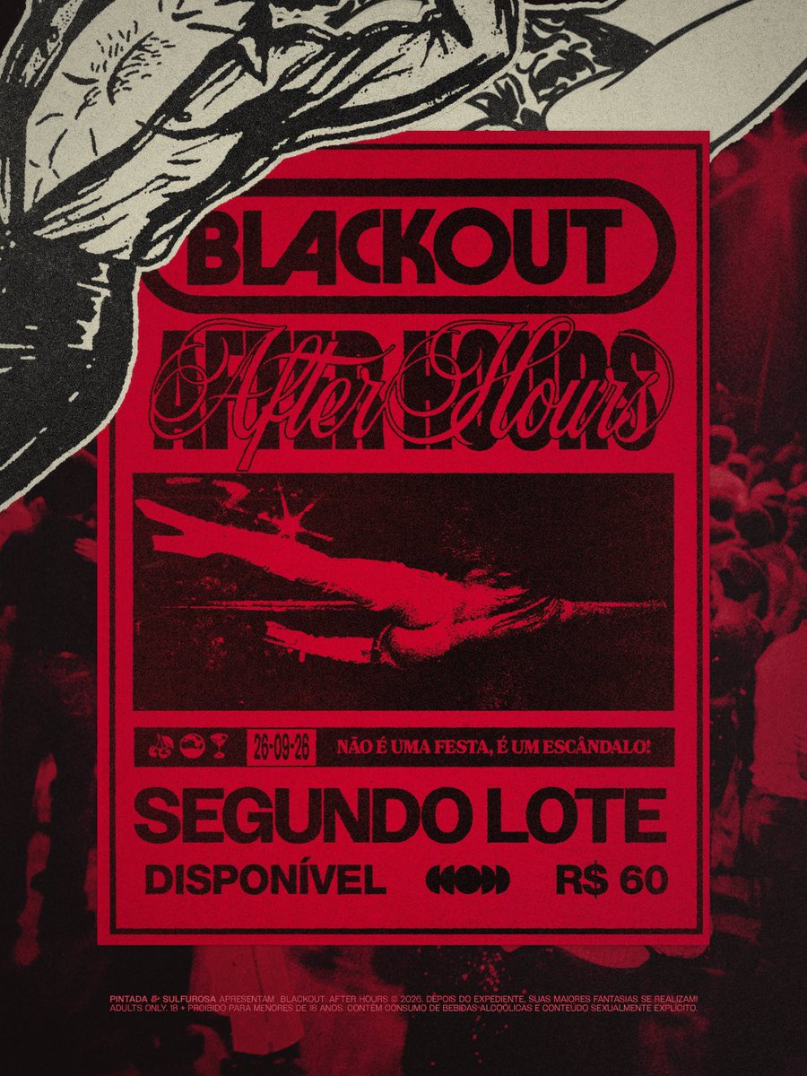 blackout_go's tweet photo. O 2º lote já está disponível, mas por tempo limitado. É melhor se apressar, porque a Noite das Fantasias está logo ali. 🪩

Não é uma festa. É um escândalo.

🎟️ INGRESSOS PELA CHEERS OU COM NOSSOS COMISSÁRIOS!

Blackout: After Hours. 🍒🪩🍸
26.09.26 https://t.co/XjnDB62TPj