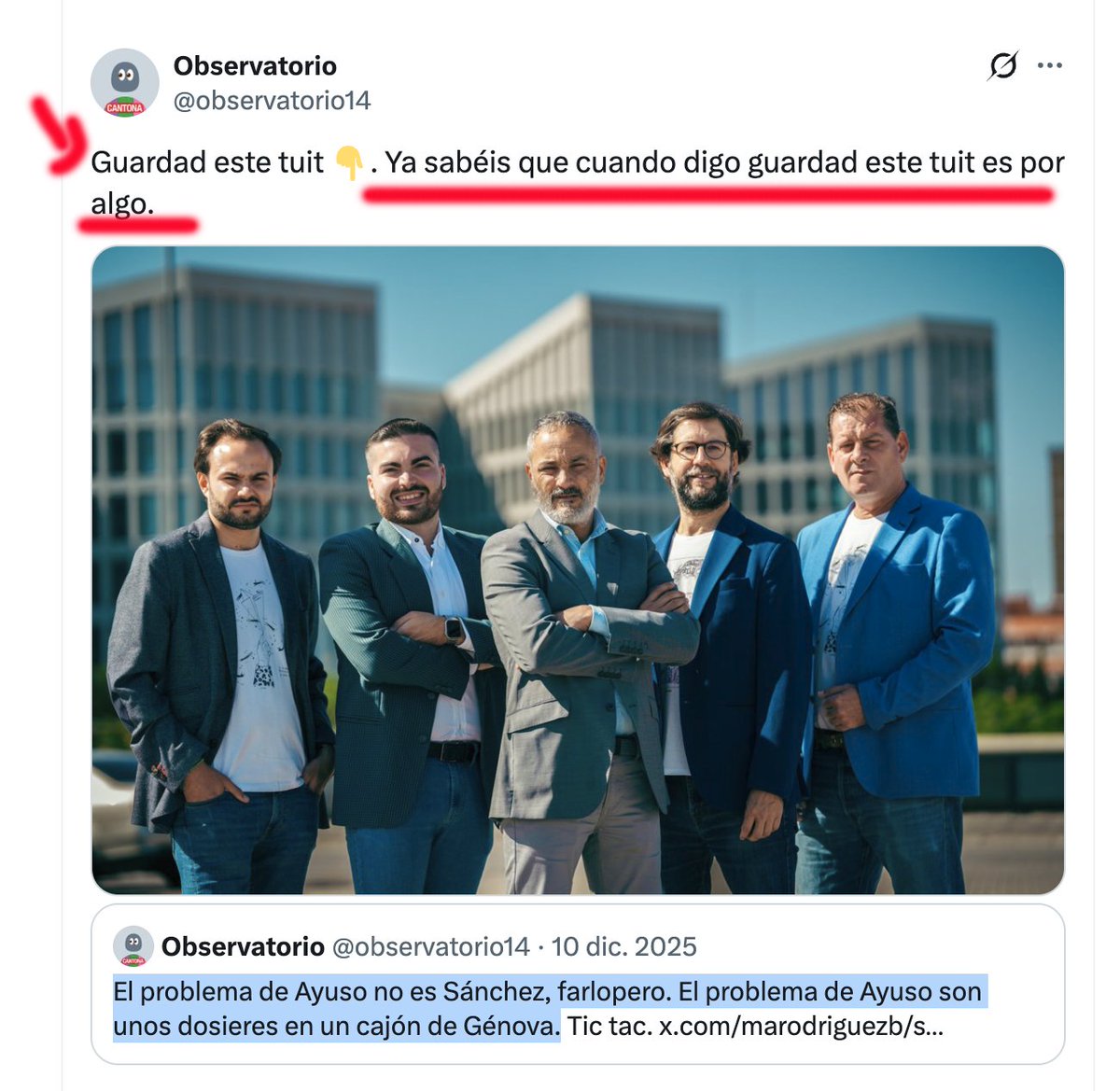 observatorio14's tweet photo. Hola a todxs

Y hola  @marodriguezb

Esto solo ha comenzado, Miguel Ángel. Lo del ático es solo una caricia. Queda la traca final.

Haré todo lo que esté en mano para que lo paguéis caro. Espero os pudráis en el infierno. Tú y la gerontocida. 

#7291 

Vais pa´lante 

✈️😷🌶️ ⚽️ https://t.co/ujPCfdU6On