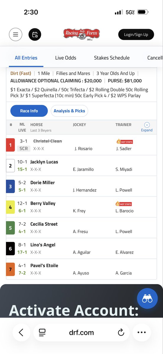 Joe__DeLuca's tweet photo. 1 is running and favored here. https://t.co/XQBYQ4BMrY