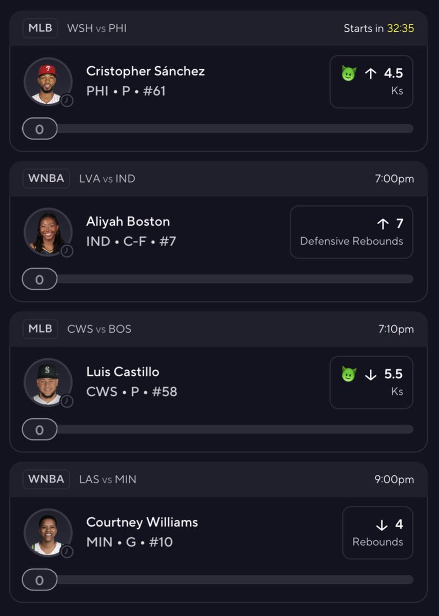 SirypDFS's tweet photo. Mixing in WNBA. Just ONE to go my way…
#MLB #WNBA #4MAN #prizepicks #underdog #GamblingX #GamblingTwitter https://t.co/227Vd6Dp2d