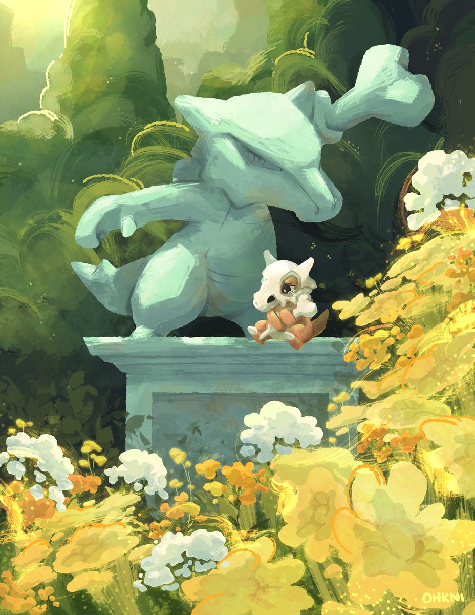 Ohkni's tweet photo. Cubone’s story is simultaneously so tragic and so touching. I wanted to try and capture the beauty of its grief. 💛🌼

Tags: #pokemon #pokémon #pokemonart #cubone #procreate https://t.co/z3jHcUjlxa