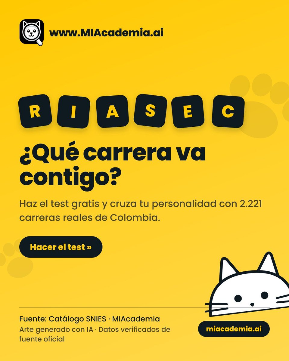MIA_cademia's tweet photo. Con 2.221 carreras, la elección es abrumadora. El Test Vocacional RIASEC de MIAcademia es una herramienta clave para guiar a jóvenes y familias en su futuro profesional. #OrientacionVocacional #Educacion #EdTech #Cat #TestVocacional

https://t.co/eoicnDQBWe https://t.co/hMad3S6T2P