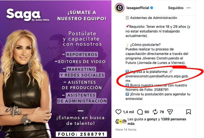 huichol19's tweet photo. Vergüenza. En la empresa de @Adela_Micha que produce su programa #LaSaga contratan aprendices que provienen del programa social Jóvenes Construyendo el Futuro para solo pagar la mitad de su salario. Obvio, después de criticar que los programas sociales no sirven para nada. https://t.co/MPLtvTRE5j