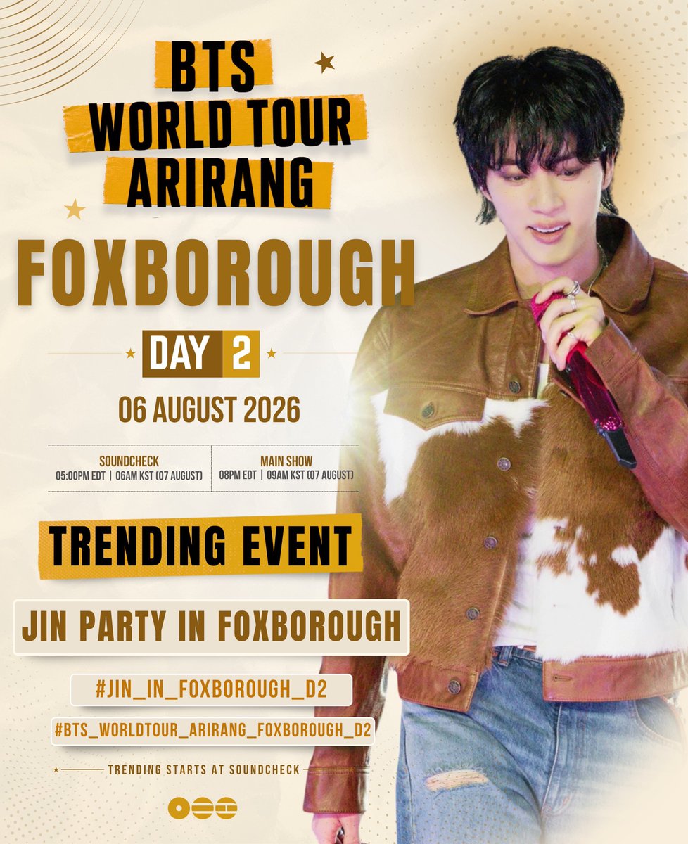 jinnieslamp's tweet photo. 📣 Let’s trend for Jin on BTS WORLD TOUR 'ARIRANG' in BOSTON Day 2! 🇺🇸 

JIN PARTY IN FOXBOROUGH
#JIN_IN_FOXBOROUGH_D2
#BTS_WORLDTOUR_ARIRANG_FOXBOROUGH https://t.co/5GOKaqvbWw