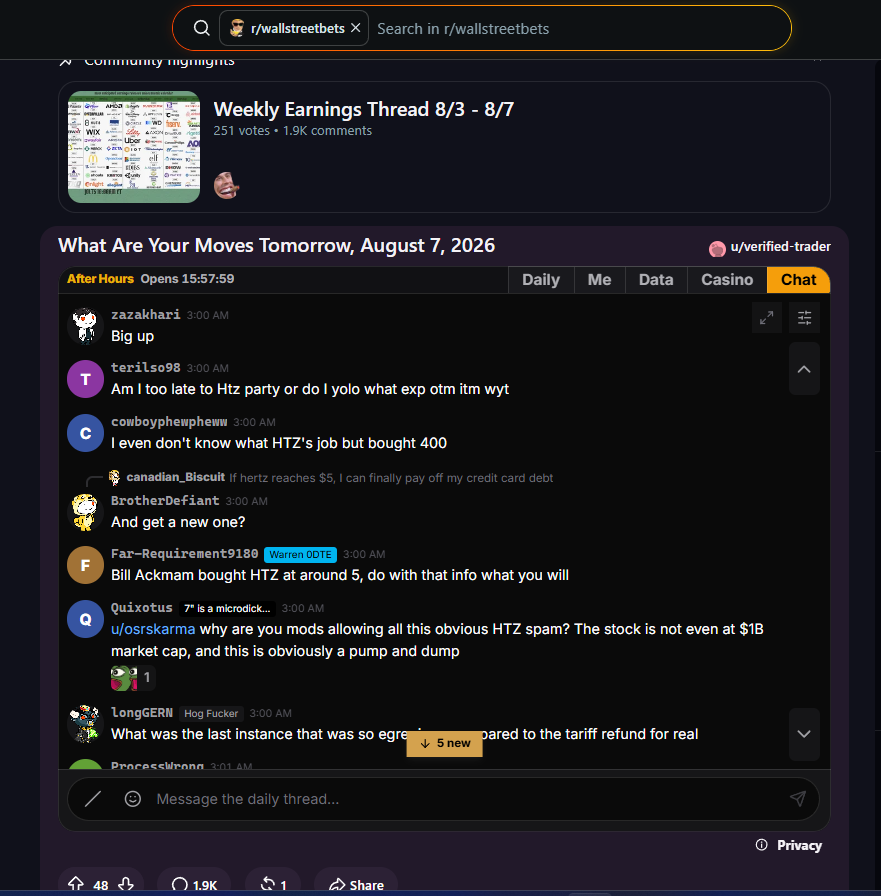 DegenCapitalLLC's tweet photo. Looks like the reddit bros on WallStreetBets are planning to Short Squeeze a stock called $HTZ 

Hertz Global Holdings Inc https://t.co/eKDvWee75z