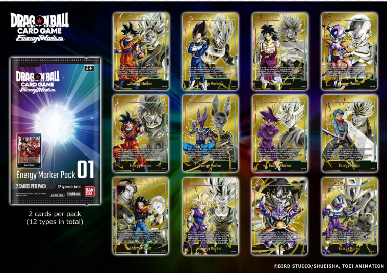 DonMemelol's tweet photo. The first edition Energy Markers in Dragon Ball Fusion World that still cost around $20...

A lot of people look at the current price and think, "They're only $20, so they'll never be worth much." I think that's a big mistake, and here's why.

Energy Markers aren't just random promo cards they're a core game piece that every Fusion World player needs to play. Some of the most desirable Energy Markers, like those from SB01, have sold for over $30,000.

The cards E01-01 through E01-12 mark the very beginning of Energy Markers in Dragon Ball Fusion World. They were the first Energy Markers ever distributed through tournaments in 2024, coming exclusively from Energy Marker Pack 01.

Each pack contained 2 out of the 12 possible cards, so completing the full set wasn't easy. Today, you can buy the complete set for roughly $240. Back then, you probably spent more on gas driving to all the events than the set costs today. 😂

Another detail that many people overlook is the numbering. These cards use the original E01-01 to E01-12 numbering system. After the E03 Energy Marker series, Bandai changed the numbering because the original system became too confusing. That makes these cards part of the original numbering format that will never be used again.

Graded complete PSA sets have already sold for over $3,000, and in my opinion they look incredible displayed together. They're one of the coolest complete collectibles you can own in Fusion World.

So far, only around 400–600 copies of individual cards across the set have been graded in total. My personal guess is that the total supply of these first Energy Markers is probably well under 3,000, although that's only an estimate.

For me, the first Energy Markers represent the beginning of an important part of Fusion World's history. Whether or not they become significantly more valuable is impossible to know, but as collectibles, I think they're massively overlooked.

Collecting doesn't always have to be expensive. You can get some really awesome cards with an incredible story behind them for just $20.

Do you think the first Energy Markers belong in every serious Dragon Ball Fusion World collection?

So if you want to own a piece of the beginning of Fusion World, take a closer look at these cards. In my opinion, they're some of the most underrated collectibles in the game right now