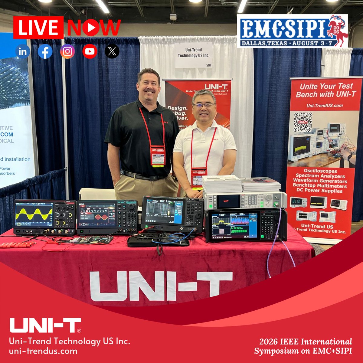 UnitrendUS's tweet photo. UNI-T will be at the 2026 IEEE International Symposium on EMC+SIPI until tomorrow. Don't miss your chance of exploring our latest instruments!

Stop by our booth for the latest test instruments from UNI-T!

Unite your test bench with UNI-T.
https://t.co/xwXxQIMFPd

#UniTrendUS https://t.co/Xie27Emwtc