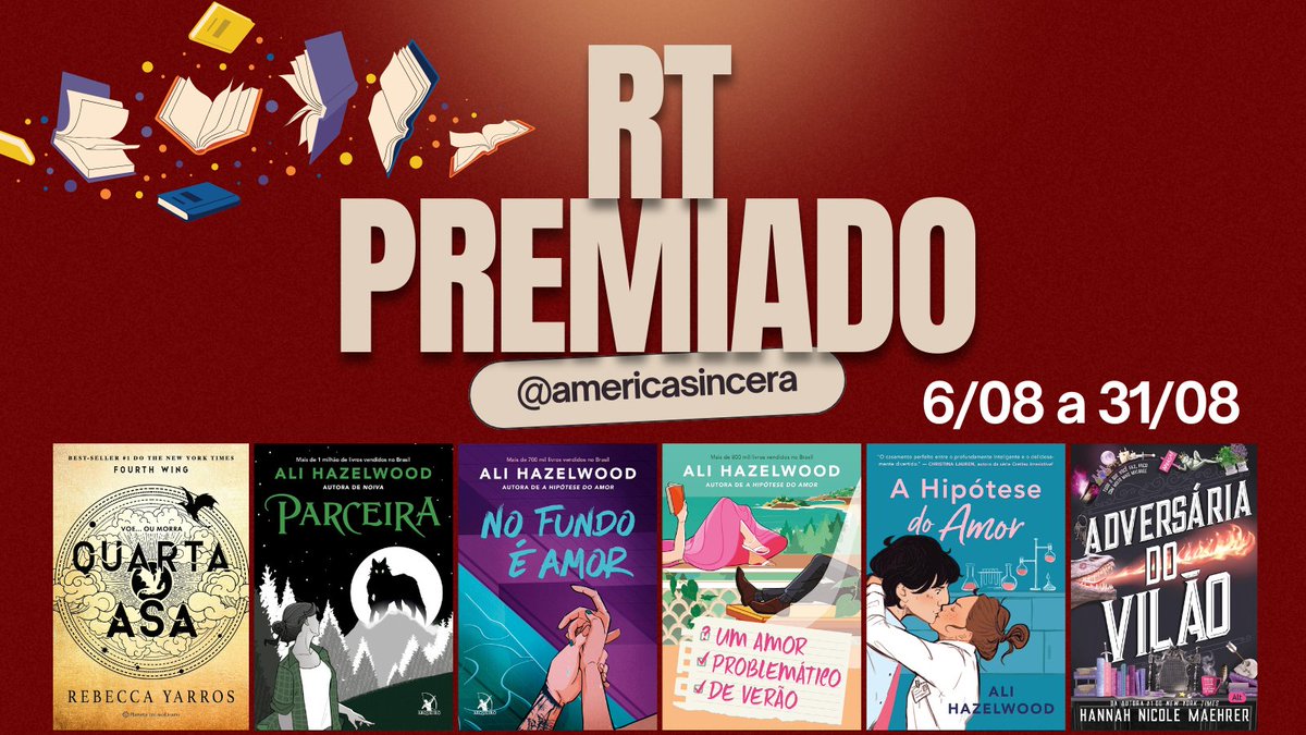 americasincera's tweet photo. RT PREMIADO 📚✨

🏆 Prêmio: R$ 30 em Livros ou PIX  

REGRAS:   
- Seguir @americasincera e @achadosdebruna
- Dar RT nesse tweet   
- Comentar "Participando"   
- Dar RT nos tweets do perfil entre os dias 06/08 a 31/08

🎉Quanto mais interagir (curtidas, comentários, mas principalmente RTs) mais chances de ganhar!