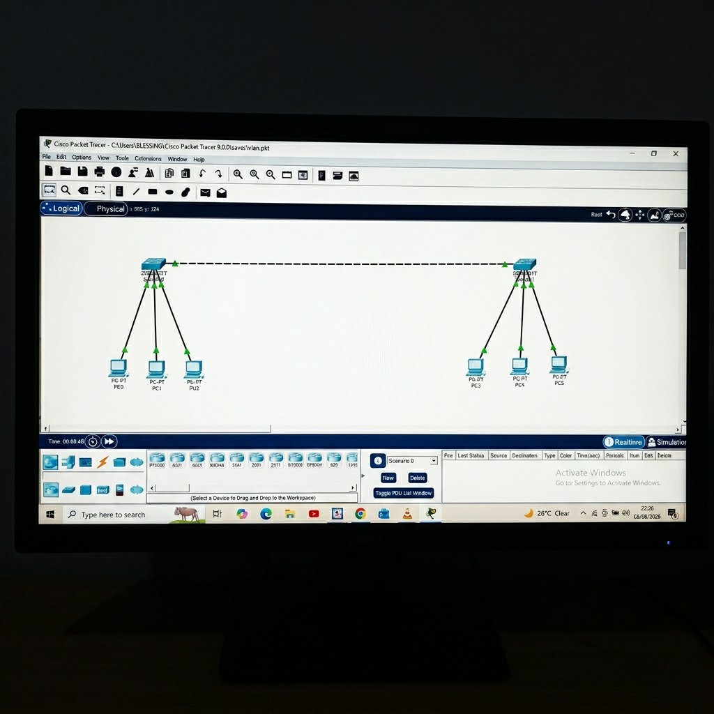 wenotuma_'s tweet photo. Day 3 of showing my progress online! 🌐Spending my Thursday night setting up a VLAN topology in Cisco Packet Tracer. I'm so new to this but the aim is to get better.
#100DaysOfCode #CCNA #NetworkEngineering #TechCommunity #Cisco https://t.co/Z721ZUclc1