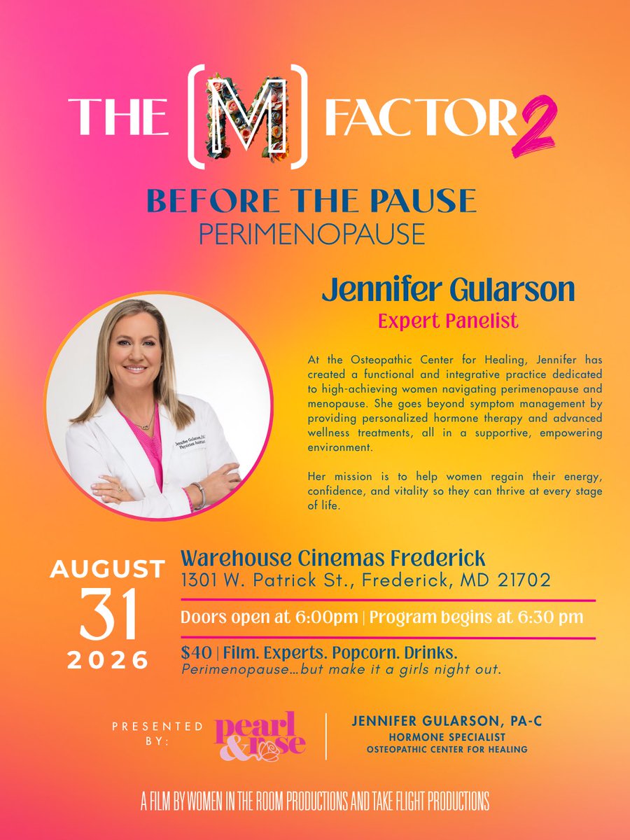 JenniferGulars1's tweet photo. Perimenopause isn’t something you have to “just get through.” It’s something you can understand—and take control of.

I’m excited to be joining an incredible panel of local experts for The M Factor 2: Before the Pause film screening and discussion in Frederick!

Get Tix Below!! https://t.co/GVX0XfMtqv