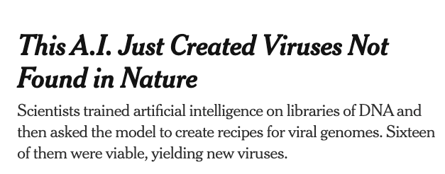 SynBio1's tweet photo. @nytimes Respectfully, It is incorrect to use the phrase "just created" in a headline referring to work that became public record on September 17, 2025.

https://t.co/G6hJaU5QYt

Science moves fast in the AI era. The public deserves an accurate accounting of exactly how fast. You have done your readers a disservice by creating a false sense of urgency around science which is, frankly, already old news.