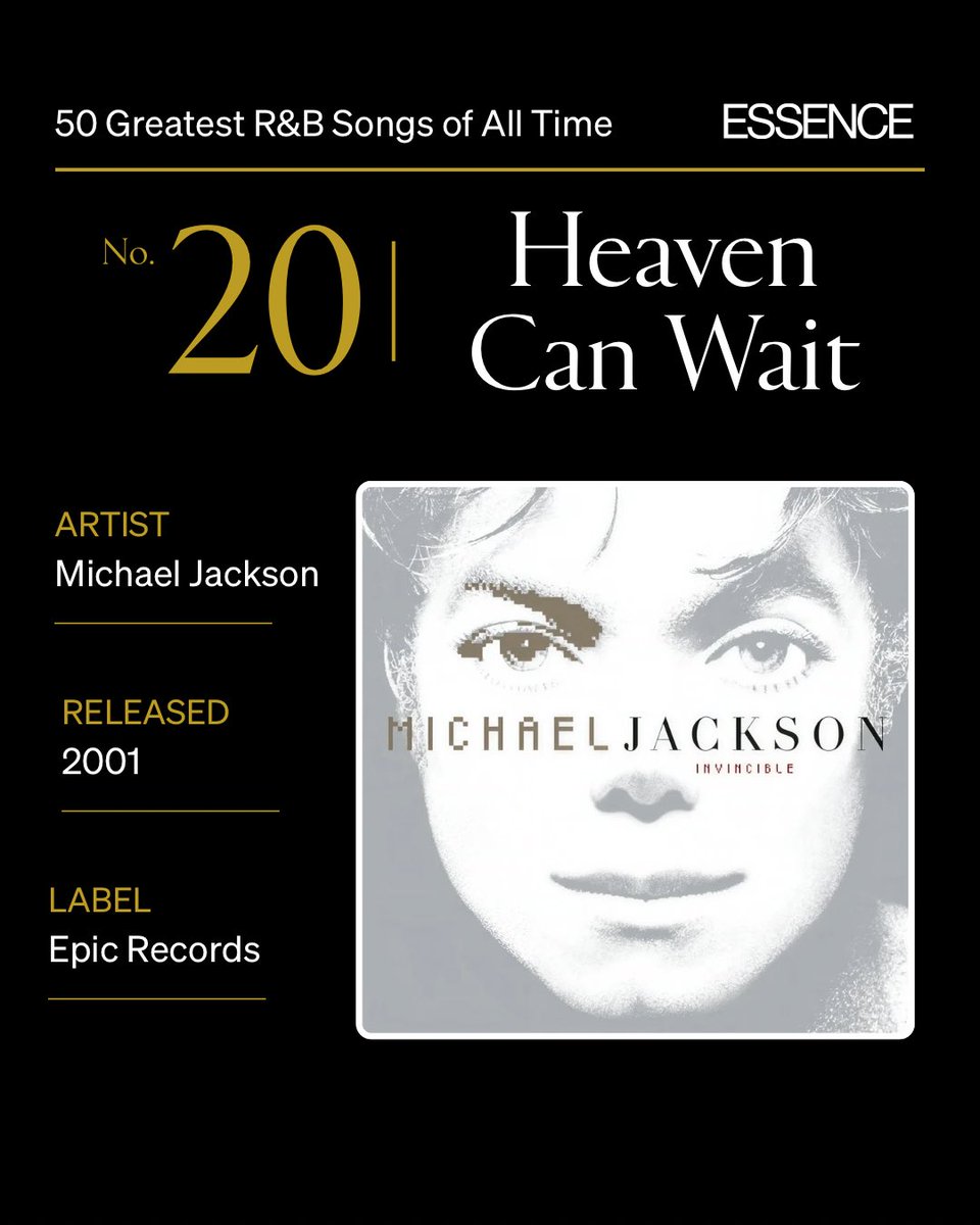 TheePopCore's tweet photo. Michael Jackson's timeless classic "Heaven Can Wait" has been ranked No.20 on ESSENCE’s Greatest R&amp;B Songs of All Time list https://t.co/NMoqNERetM