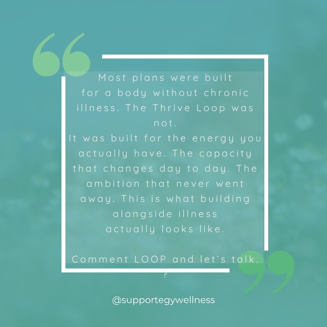 Supportegy1's tweet photo. I built the Thrive Loop for the body I have now, not the one I wished for. ๐ Comment LOOP to learn more.
#thriveloop #chronicillnesscoach #lupus #women #beyondchronicillness #purposedriven #autoimmune #supportegywellness #workingwithchronicillness #invisbleillness https://t.co/V1MmklxHIU