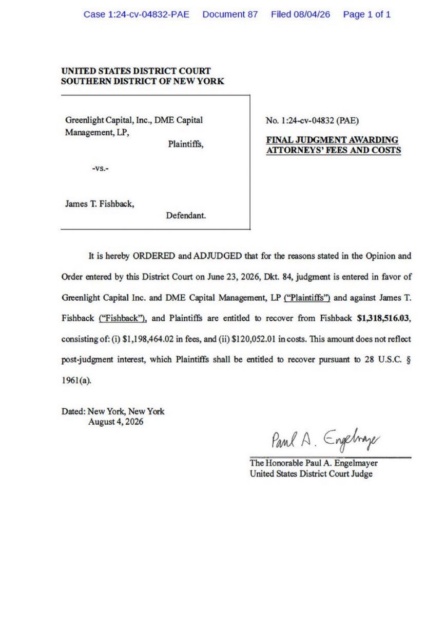 LauraLoomer's tweet photo. This week, the court entered a final judgment against Florida Gubernatorial candidate James Fishback, whose campaign is being funded by Muslims and Trump haters.

Fishback owes $1,318,516.03 to his former employer.

To deflect from this, Fishback held a press conference today to falsely accuse @ByronDonalds of sex trafficking. 

James Fishback only ran for office to make a name for himself to make money to pay off his debt. 

Nothing he says should be taken seriously. He and his supporters are an abomination.