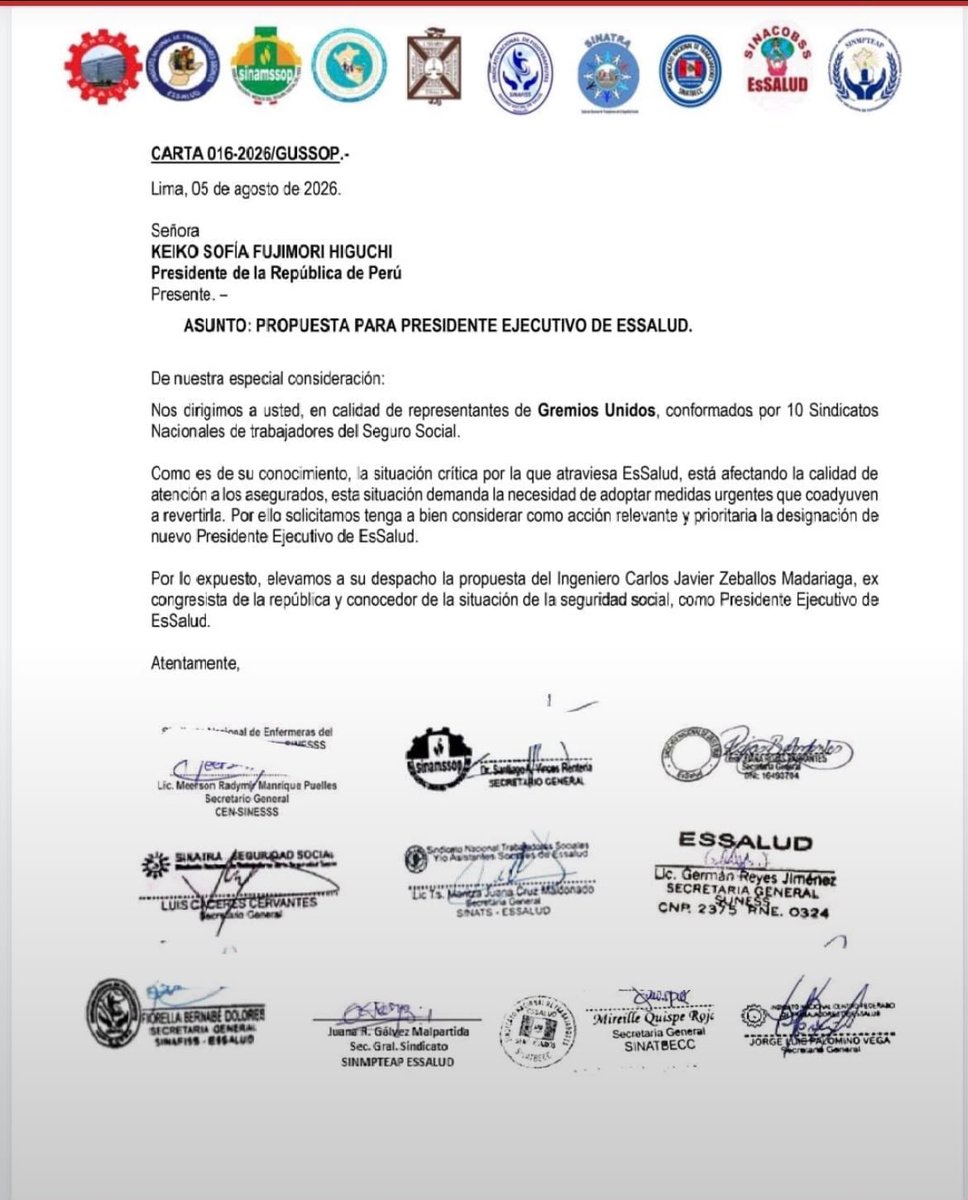 Epicentro_TV's tweet photo. 🚨Más nombres para el puesto más apetecido. Al menos 10 sindicatos del Seguro Social solicitaron a la presidenta, Keiko Fujimori, que el excongresista Carlos Zeballos sea nombrado jefe de EsSalud. A inicios de 2024, informamos del interés del entonces legislador por remover a una funcionaria de la red de Essalud en Juliaca. 🔎👇Lee AQUÍ la nota: https://t.co/Pvh21jqcU8