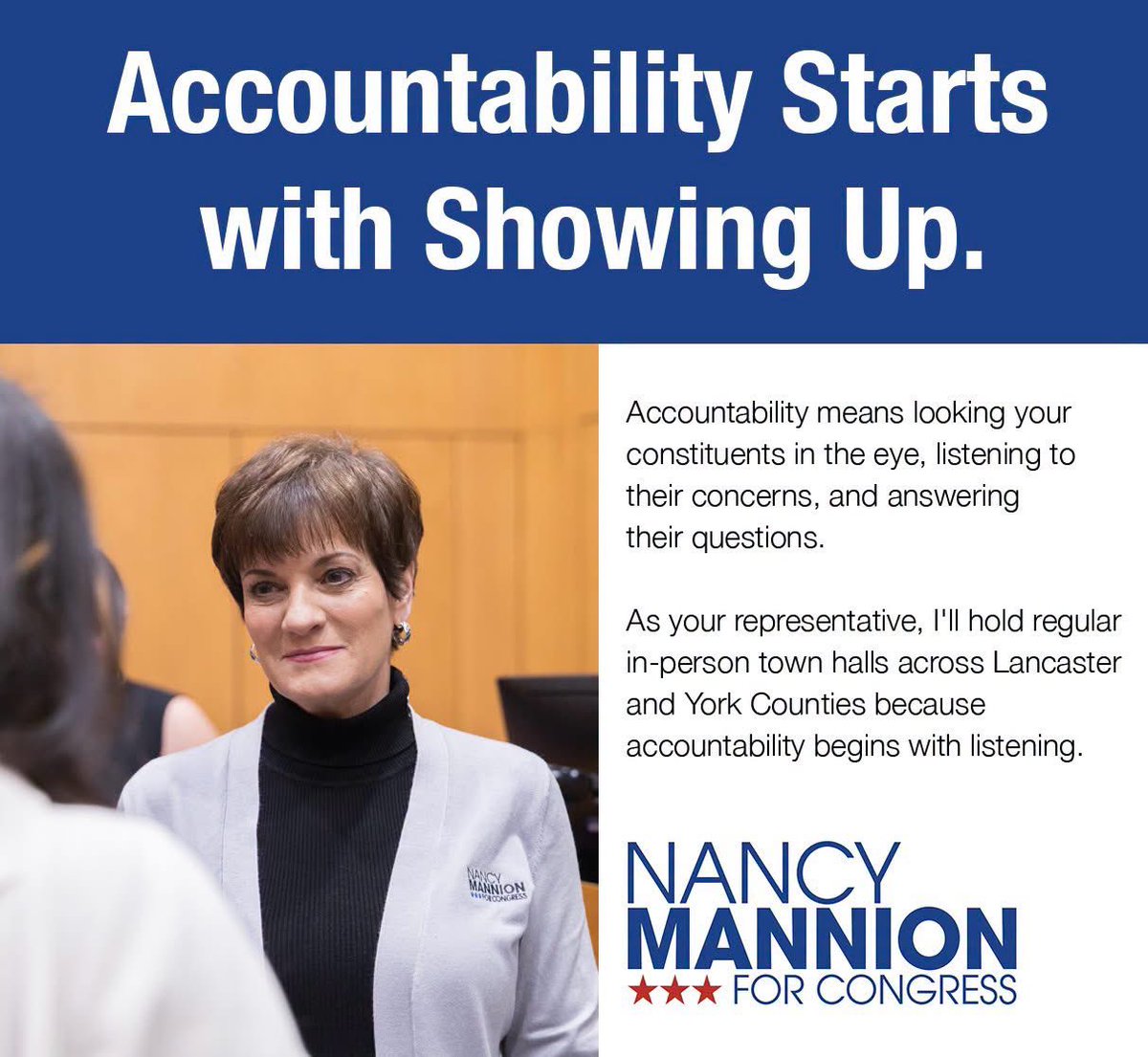 NancyMannionPA's tweet photo. What does accountability mean to you? Let's start with showing up. https://t.co/xhewHmeZDs