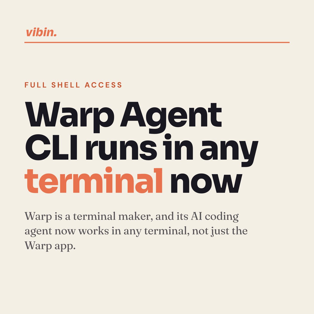 vibin_live's tweet photo. Warp shipped a standalone Agent CLI that runs its coding agent in any terminal, not just the Warp app.

It has full shell access, so you can cd between directories without resetting the session. That is the part worth testing on your own repo. https://t.co/zusFkJu12j