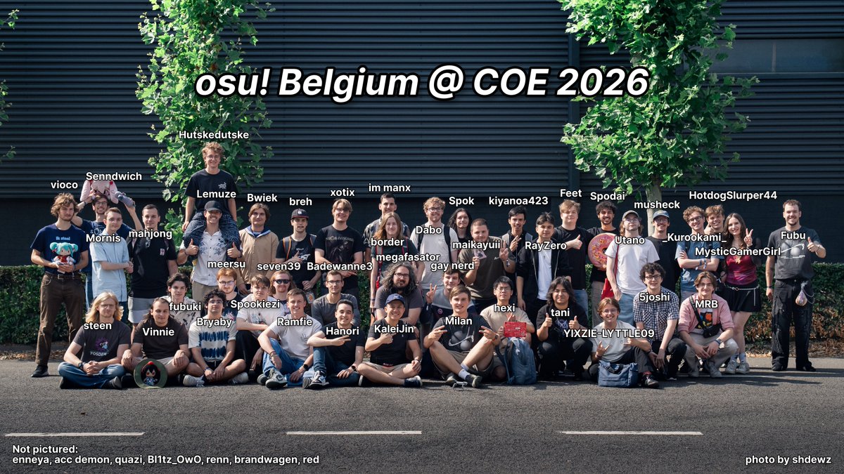 hbuwu's tweet photo. This year's Belgian osu! community picture of COE! 

Thank you everyone for the big attendance and for making it a fun experience once again \o/. Stay awesome y'all, can't wait to meet everyone again

Also thanks @shdewz once again for taking and editing the picture 🙏

#COE2026 https://t.co/HgW8MqTF8m