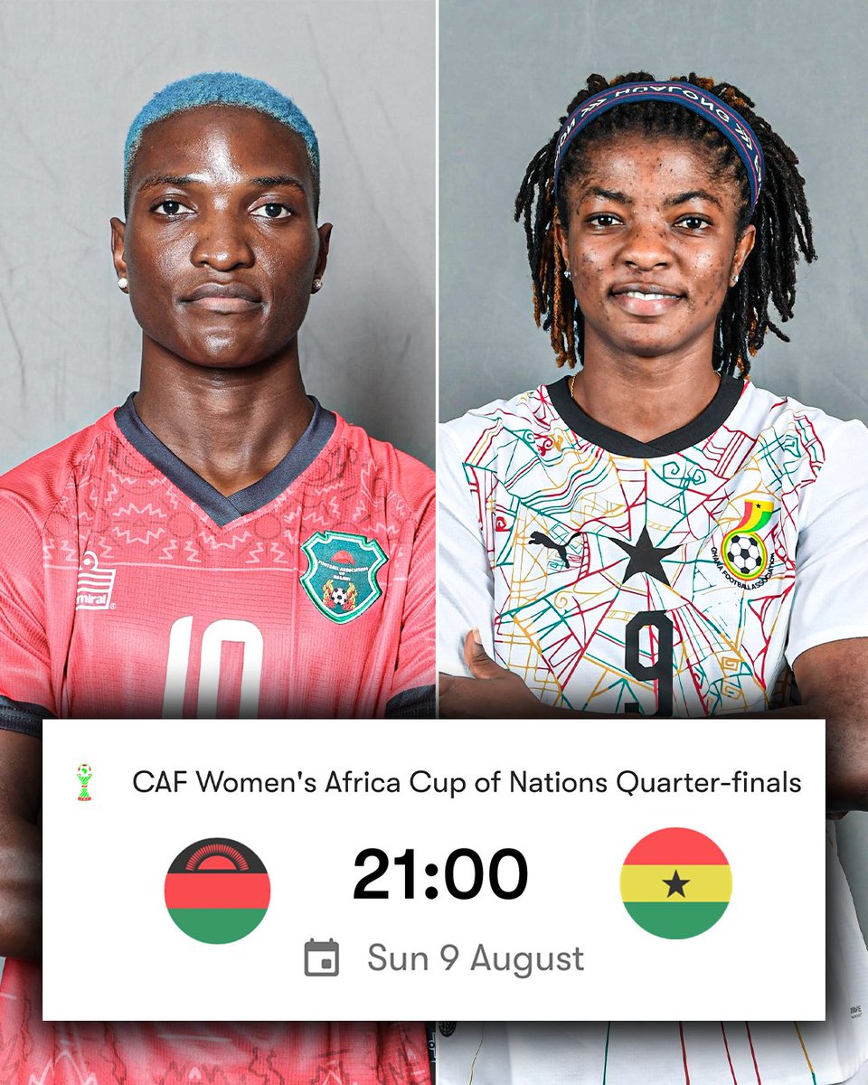 ESPNAfrica's tweet photo. Huge game coming up 🤯

Malawi vs. Ghana for a place in the WAFCON semi-finals and direct qualification for the 2027 Women's World Cup.

We will be there 🍿 https://t.co/gPyEG830rx