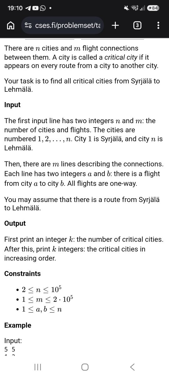 ThiagoFBastos's tweet photo. Tipo esse problema aqui
Critical Cities do CSES

Como eu consegui pensar numa solução dessas? Eu ainda fico me perguntando o quanto eu piorei com o tempo por falta de prática.

Link: https://t.co/qJjXKA02o9 https://t.co/bzK09Z5U5l